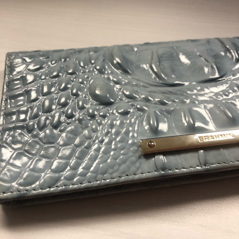 Brahmin Baby Blue/Grey Croc-Embossed Leather Slim Wallet